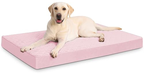 NUPIDA Orthopedic Dog Beds for Extra Large Dogs Waterproof Pet Kennel Pad with Removable Washable Cover and Non-Slip Bottom, 47x29 Inch, Pink