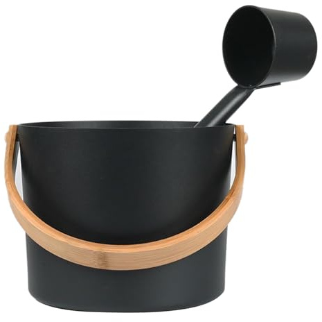 Sauna Bucket and Ladle Kit, 7L Luxurious Finnish Sauna Aluminum Bucket with Long Handle Spoon Set, Matching Ladle Sauna Barrel, SPA Shower Bath Bathtub Bathroom Accessories, Large Capacity Practical