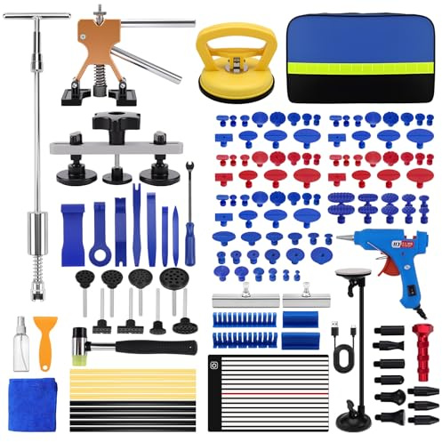 KAOLALI Kit de réparation de Bosses pour Voiture, 142 Pièces Kit Debosselage sans Peinture, avec Marteau à Percussion en T, Extracteur de Pont, Ventouse et Pistolet à Colle pour Carrosserie