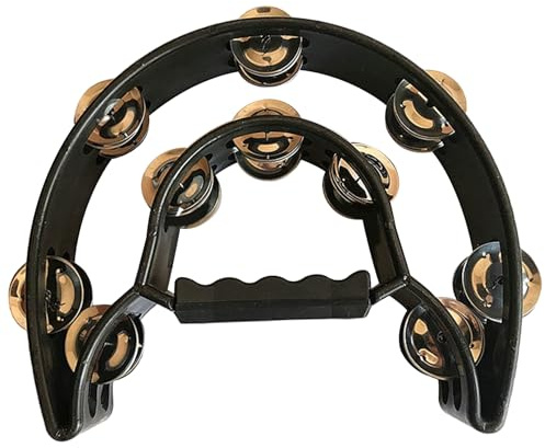 Rwigeboo Tambourins pour Adultes, Tambourin à Percussion Demi-Lune avec jingles métalliques à Double rangée, poignée Ergonomique, clochettes pour Jouer de la Batterie et de la Guitare
