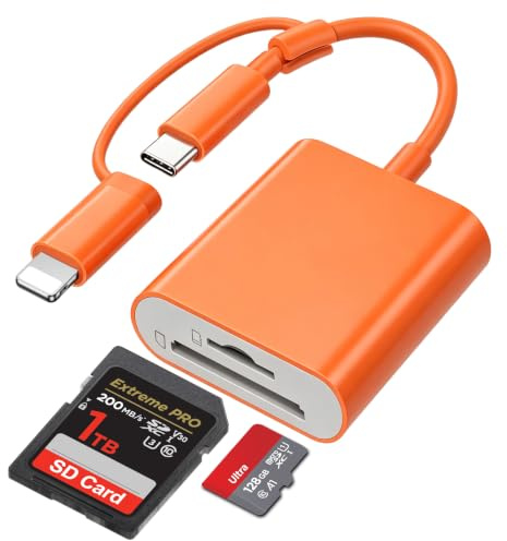 SD-kortläsare för iPhone, Lightning och USB-C-läsare för SD Micro SD | [Apple MFi-certifierad] SD-kortadapter för iPhone16 15/iPad/MacBook/galax/bärbar dator