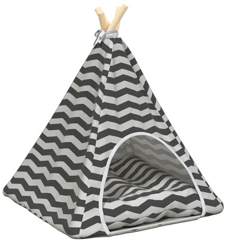 vidaXL Tipi per animali domestici con cuscino, bianco e grigio, 50 x 50 x 60 cm, triangolare, elegante tenda per cani, comodo rifugio, soluzione facile da montare