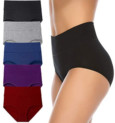 Annenmy Women's High Waist Cotton Underwear Soft Brief Panties Regular and Plus Size (X-Large, Dark Colors, 5-Pack)