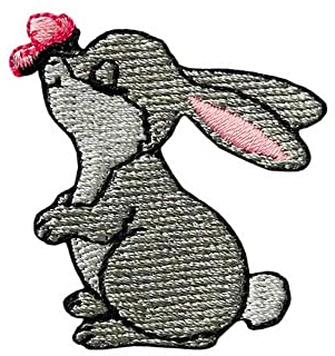 Mono-Quick Bügelbild Aufnäher Patch Applikation zum Aufbügeln Hase mit Schmetterling 4,0 x 4,0 cm
