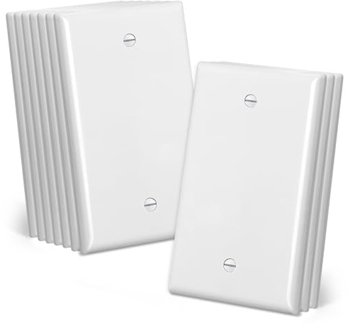 CML Mid-Size Blank Wall Plate Cover, 10 Pack No Device Electrical Outlet Receptacle Covers, 1-Gang Switch Plates, Midway Size 3.18” x 5”, Impact Resistant, Gloss Finish, White