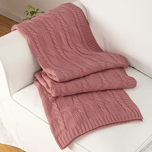 Aormenzy Altrosa Strick-Überwurfdecken, übergroß, Zopfmuster, dekorative Überwurfdecke, Altrosa, weiche, gemütliche Strickdecke für Sofa, Couch, Bett, 152,4 x 203,2 cm