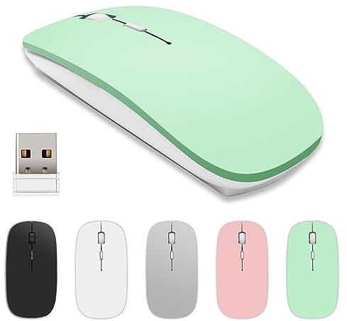 aichiw Wireless Bluetooth Mouse, 3 DPI Levels, Silent Click, Ergonomic, Portable & Lightweight, Compatible with Laptop, Mac, PC, iPad, iPhone, USB Receiver, AA Battery Not Included(Green)