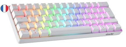 Geeky GK61 60% | Hot Swappable Clavier de Jeu Mécanique | 62 Touches Multicolores Rétroéclairées RGB LED pour Gaming PC/Mac | ISO FR AZERTY Clavier Français (Blanc, Mechanical Speed Yellow)