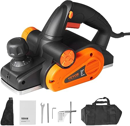 VEVOR Cepilladora Eléctrica con Cable 82,55 mm Cepilladora de Madera Portátil Profundidad 2 mm 16500 rpm Carpintería Acabado Liso para Bricolaje Cepillado de Madera Biselado de Madera, FCC-SDoC