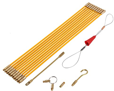 Cucioki Rods Fish Tape 10.83FT Fiberglass Electrical Cable Threader Running Puller in Case 10Rods x 33cm