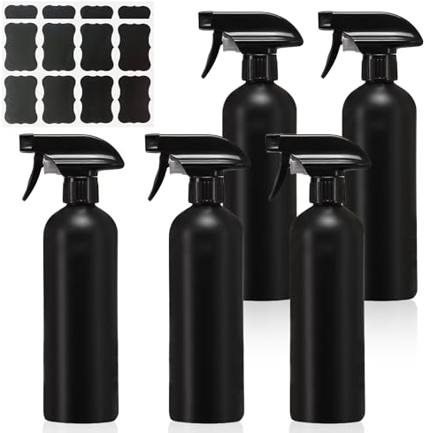 HOMURY 5 Stück Sprühflasche Schwarz 500ml: Friseursprühflaschen, Sprühflaschen mit Wasserdichtem Etikett, Pflanzensprühflasche, Pumpsprühflasche, Sprühflaschen für Haar, Reinigung, Gartenarbeit