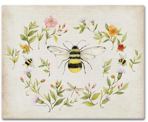 CounterArt Bee Wreath 3mm Tempered Glass Cutting Board 15β x 12β