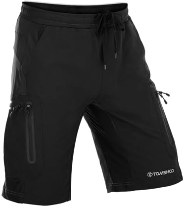 TOMSHOO Mountain Bike Shorts, MTB Cycling Riding Bike Shorts with Zipper Pockets, Quick-Drying Breathable Material, Lose-Fit Desgin, Color Black, Size XXL