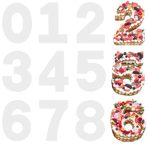 14 Inch Large Size Number Cake Mold Baking Forms Moulds, 9 Pieces 0-8 Cake Number Stencils Flat Plastic Templates Cake Cutting Number Mold Large Numerical Stencils for DIY Numbers Cakes Pastry Cookies