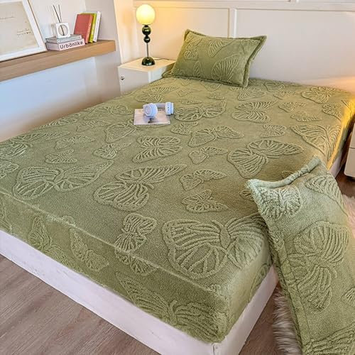 Homxi Bettwaren Spannbettlaken,180 x 200 cm,Boxspringbetten mit Matratze Flanell Schmetterling Jacquard Bettbezüge mit Einzelbett Olivgrün