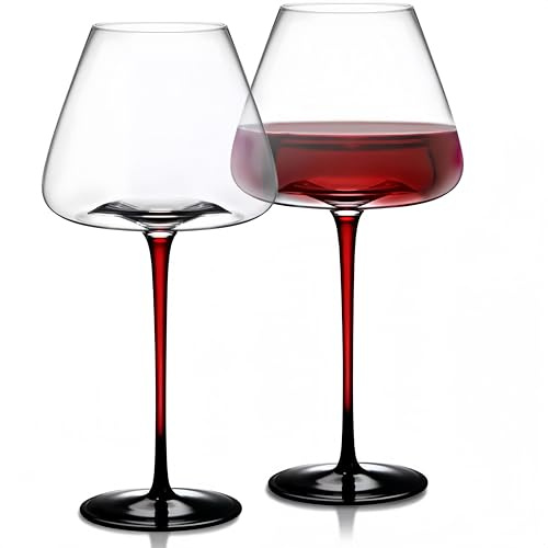 Red Wine Glasses, Large Burgundy Wine Glasses Set of 2, Long Stem Crystal Wine Glassware, Lead-Free, Clear, 23 OZ,Perfect for Home Restaurants and Parties or Wedding Anniversary Birthday Gifts