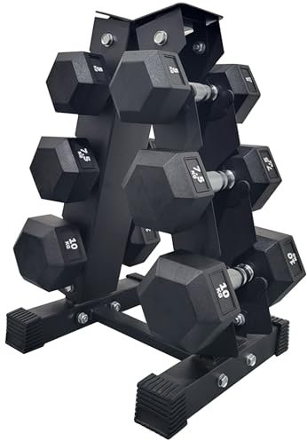 45/60 kg Hex hantel set, 3 par hantlar av Gjutjärn av gummi med halkfritt metallhandtag och 3-lagers hylla för hemmagym, styrketräning, muskelbyggande, bodybuilding(45 kg set)