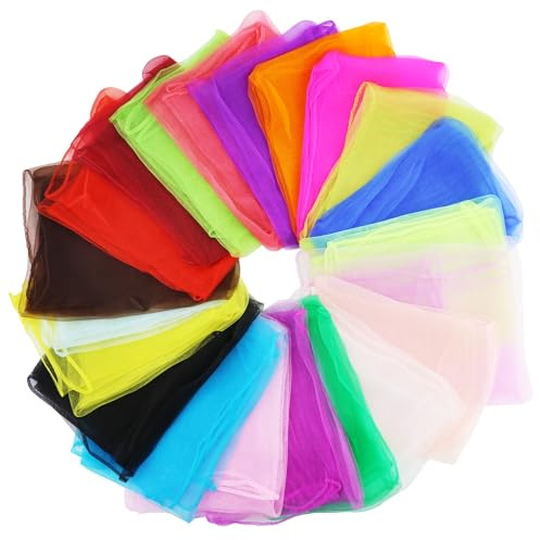 21 Pièce Foulard Jonglage 60 x 60 cm,Écharpes de Danse Multicolores,Serviettes de Jonglage en Mousseline de Soie,Foulard Magie et Tissu,pour Gymnastique,Jonglerie