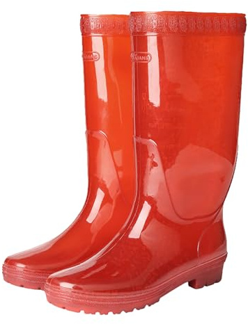 Generiska gummistövlar dam höga regnstövlar Wellington stövlar vattentäta regnstövlar regnskor gummistövletter slip-stövlar arbetsstövlar trädgård arbetskängor fiskestövlar arbetsskor, röd, 42 EU