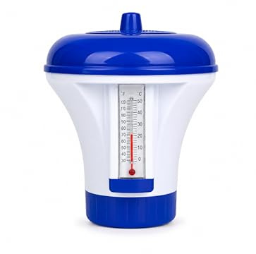 HAF® Pool doseringsflöde/doserare med termometer för 200 g klor och brom tabletter I optimal poolvård tack vare justerbar doseringsöppning I klorsimmare för pool och bubbelpool