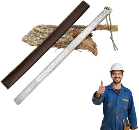 50 cm (20 tum) kraftig linjal i rostfritt stål med dubbel skala mätpinne med tum- och centimetermarkeringar tjock metall rak kant linjal med hölster för verkstad kontor gör-det-själv användning