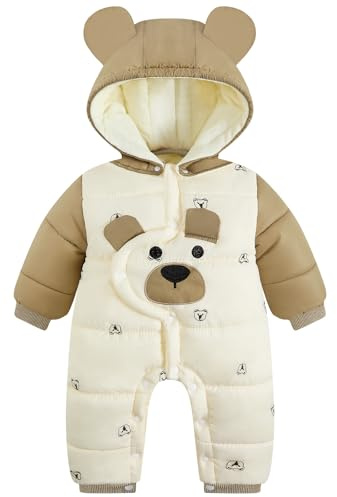 WYTbaby Baby Winter Snowsuit Thick Warm Jumpsuit Hooded Fleece Romper Outerwear for Toddler Boys Girls 12-18 Months