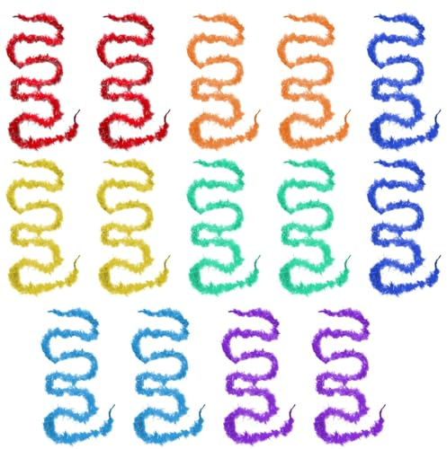 Lot de 14 plumes colorées avec fils métalliques, 2 m chacune, boa à plumes pour décorations d'événements – Rouge, jaune, vert, bleu et plus encore, costumes