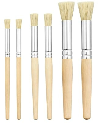 6 Stück Schablonierpinsel Borstenpinsel Set Pinsel Set Schule Holzschablonenpinsel Naturborsten Für Acrylen, ölgemälde, Aquarelle