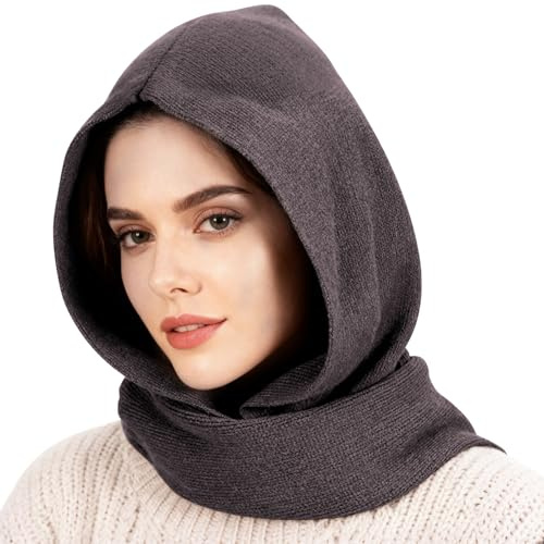 TAGVO Vintermössa halsdukar 2 i 1, vindtät vintermössa med halsvärmare mjuk huva scarf mössa, unisex pullover halsduk mössa, elastisk varm huvudscarf wraps balaklava hatt, Grå, one size