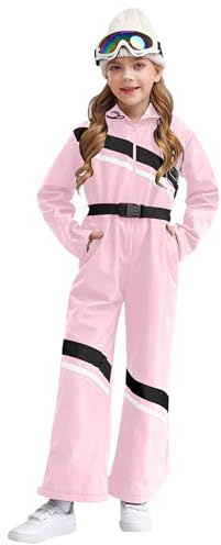 Monduelle Mono de esquí para niña, con cinturón, cremallera, capucha, resistente al viento, impermeable, Rosa., 122-128