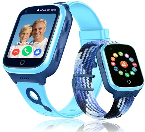 POKUJNFY 4G Smartklocka Barn för Pojkar Flickor - GPS Tracker Videosamtal | Telefon Röstchatt SOS Klassläge Kalkylator Väckarklocka Spel Stegräknare - Digital Barn Smartwatch Klockor Gåvor