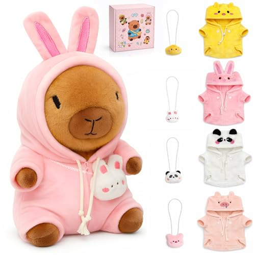 9-Pc Capybara Plush Set with 4 Outfits & Backpacks, Gift Box for Kids