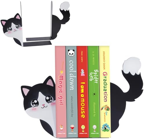 Serre-Livres Chat en métal 2 pièces Noir, décoratif antidérapant, Livre Forme de Chat, Bloque-Livre originalétagère Bureau Maison Cadeau Amateurs Livres
