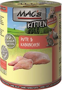 MAC's Cat Kitten Pute & Kaninchen | 6 x 400 g | Nassfutter für Kitten | Ausgewogene, getreidefreie Vollnahrung | Besonderes Aminosäureprofil zur Unterstützung des Wachstums