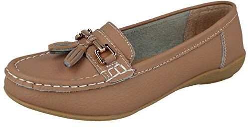 Jo & Joe Women Leather Flat Loafer Ladies Casual Comfy Slider Low Wedge Heel Work Shoes (5 UK, Mocha)