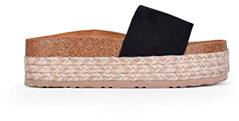 BOSANOVA Sandalias Estilo Pala confeccionadas en Ante con una Tira Ancha al Empeine, Suela Bio de Corcho y Plataforma de Esparto Bicolor. Sin Cierre. Calzado para Mujer