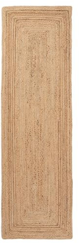 carpetfine Juteteppich Nele Läufer Brücke Beige handgewebt aus Jute 80x450 cm | Moderner Naturfaserteppich im Boho Style für Küche, Flur und Brücke