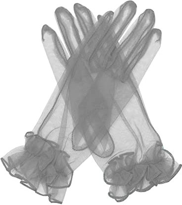 QRBTSCL Dam volang tyll mesh handskar bröllopsfest handskar kort bal aftonhandskar, SILVER, One Size