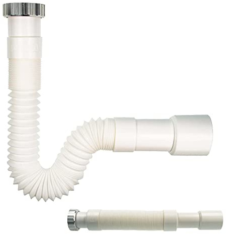 tecuro Tuyau de vidange flexible 1 1/4 x 32/40 mm, siphon / siphon pour évier de cuisine, extensible de 320-700 mm