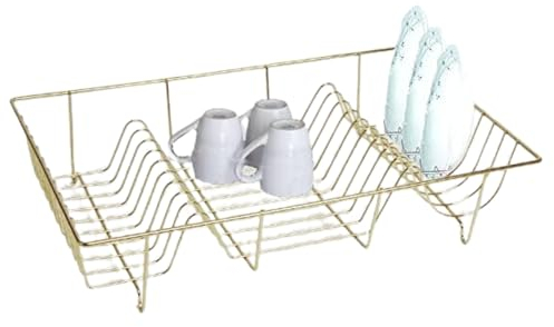 AAMEN Kitchen Dish Rack – Gold, Wire Dish Rack, Dish Drying Rack, Stainless Steel Dish Drying Rack for Kitchen Counter - L48.5 x W30 x H10cm (Approx.)