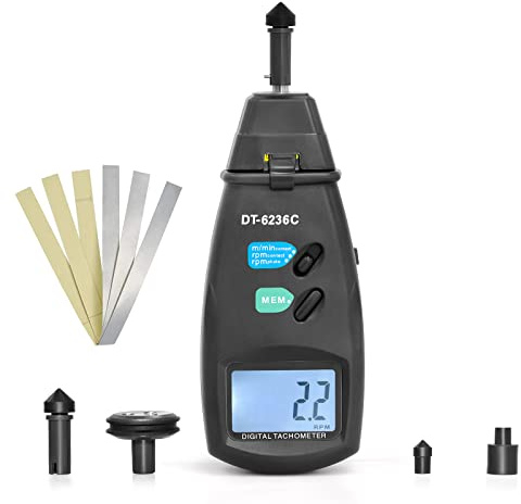 Digital varvräknare, laserfotovarvräknare, GR-6236C kontaktvarvräknare med max/min/AVG datahållningsfunktioner Rotationshastighetsmätare, fotovarvräknare med reflekterande tejp (batterier ingår)
