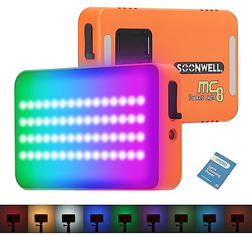 SOONWELL MC8 Luce Video RGBWW LED, Dimmerabile 2600K-6000K Luce a Pannello Portatile, Ricaricabile 5000mAh Pocket Photography Light per Vlogging YouTube Fotografia