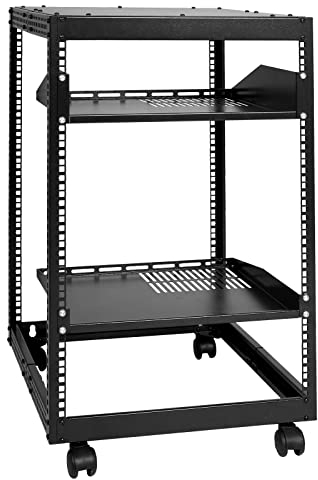 VEVOR 15U Serverställ med öppen ram, 15 tum – 40 tum justerbart djup, fristående eller väggmonterat nätverksserverställ, 4 stolpar AV-ställ med hjul, håller alla dina nätverk IT-utrustning AV Gear