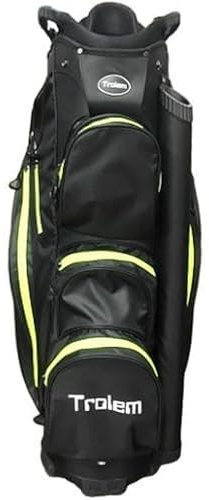 Trolem - Sac pour Chariot de Golf - 14 Compartiments, 2 Poches XXL & 5 Poches Accessoires - Imperméable & Étanche - Sac de Golf Mixte - Léger - Noir & Vert, Noir & Vert Citron