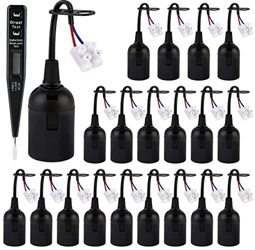 Portalampada E27, 20 Pezzi Porta Lampade Nero Con Cavo e Tester di Tensione, Supporto della Lampada di Ricambio per Cantiere Ristrutturazione Lavori