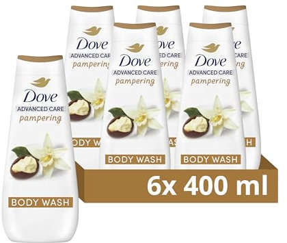 Dove Advanced Care Pampering Shea Butter & Vanilla Scent Body Wash Shower Gel for instantly lotion-soft skin 400 ml, Pack of 6