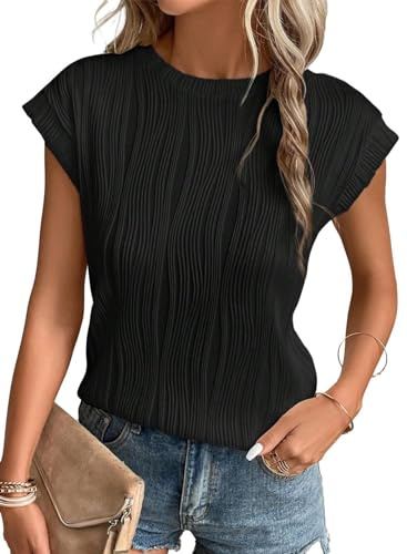 Gemulate Womens tee Shirt Tops Short Sleeve Ladies Knit Summer Blouses for Women Crewneck Loose Casual Outfit Black M