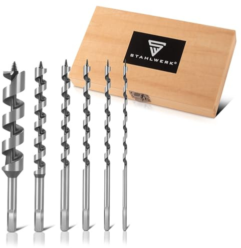 STAHLWERK Holz-Schlangenbohrer 6er Set 6 | 8 | 10 | 12 | 16 | 25 mm Spiralbohrer | Holzbohrer | Balkenbohrer | Lewis-Bohrer | Premium-Bohrer aus Carbon-Stahl
