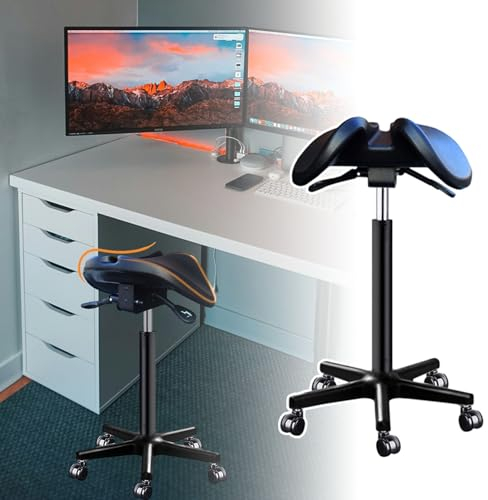 Sattelstuhl Geteilter Sattelhocker mit Verstellbarer Neigung, Höhenverstellbarer Hydraulischer Sattelstuhl mit Gaslift, Rollender Arbeitsstuhl für Schönheitssalon / Zahnklinik ( Color : 52-72cm(20.4-