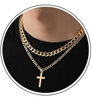 Rajputana kors halsband för män korskedja-halsband skiktad kubansk figurkedja kristen korshänge halsband gåvor för män, pojke, vän, 16/18 Zoll, rostfritt stål, Ingen ädelsten